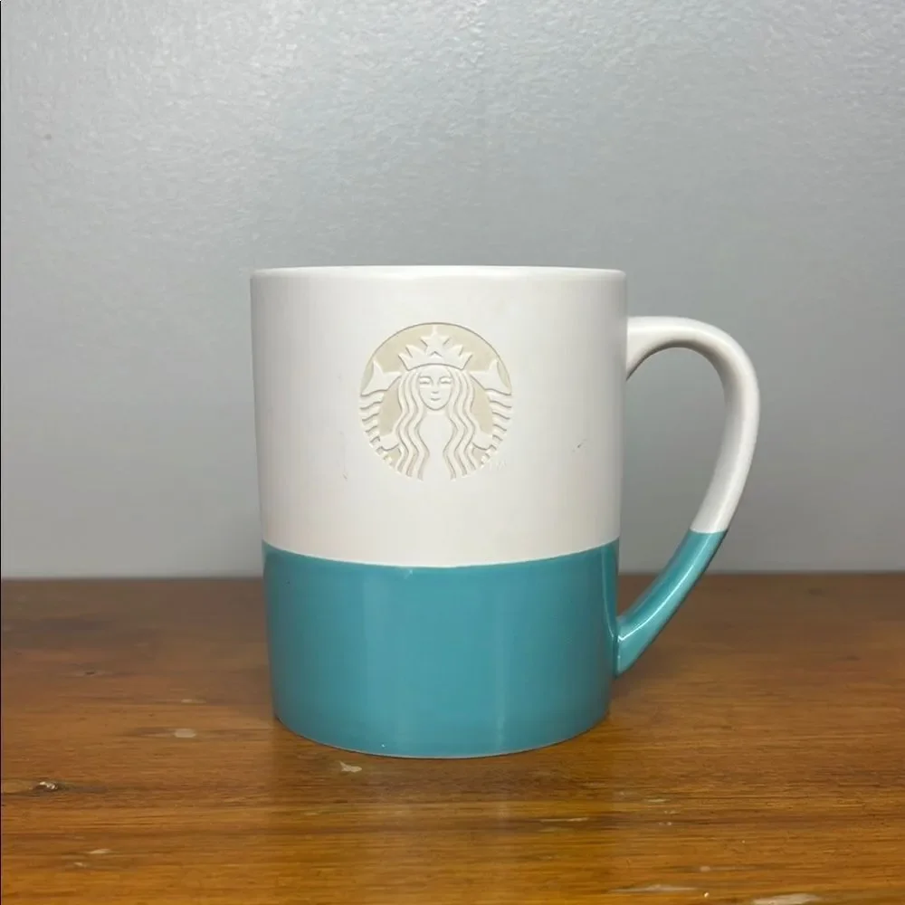 Starbucks White and Teal Mug